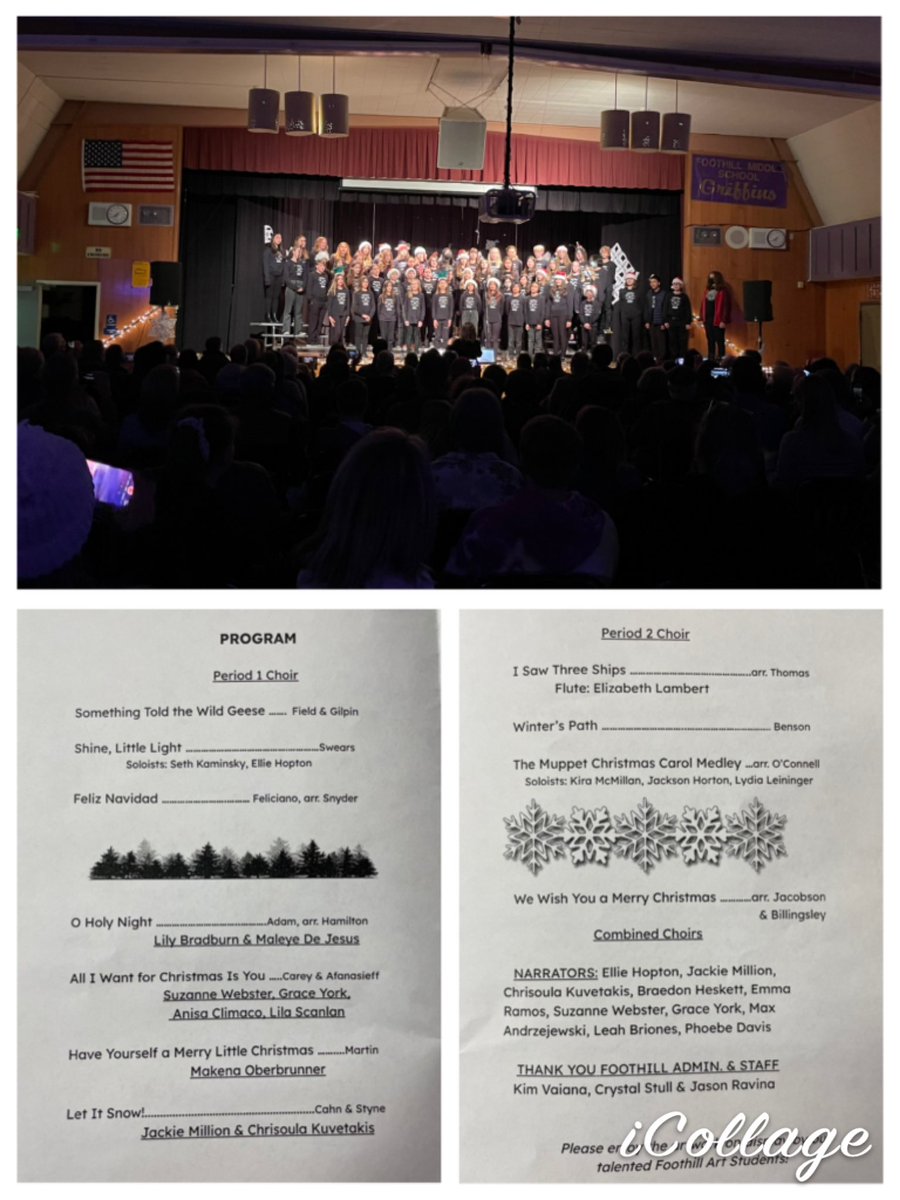 Tonight was a fabulous collaboration of all our choirs <a href="/FoothillGriffin/">Foothill Middle School</a> <a href="/MtDiabloUSD/">MDUSD</a> Whole group, pairs, a solo and small groups— all presenting such sweet sounds of winter, celebrations, and holidays💜💛