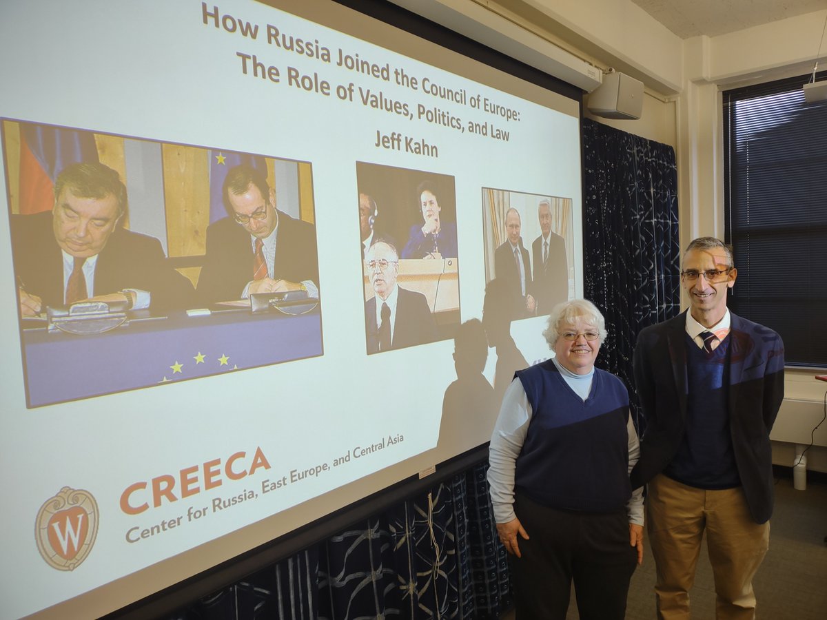 Jeff Kahn (@jeff_kahn1) on Twitter photo Happy to speak at <a href="/UWCREECA/">CREECA UW-Madison</a> today. An excellent center for serious scholars. And a fun place to test drive ideas. Today: the role of lawyers in the 1990s decision-making process to offer Russia membership in the Council of Europe. Thanks, Prof. Kathryn Hendley, for the invite! Happy to speak at <a href="/UWCREECA/">CREECA UW-Madison</a> today. An excellent center for serious scholars. And a fun place to test drive ideas. Today: the role of lawyers in the 1990s decision-making process to offer Russia membership in the Council of Europe. Thanks, Prof. Kathryn Hendley, for the invite!