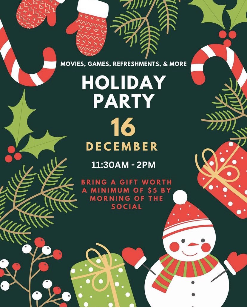 After a long week of finals, we want to send off KCO with a fun social before the break! Join us next Friday after school for gift wrapping, musical chairs, and more! (Don’t forget to bring a gift by the morning of!) ☃️🌨️