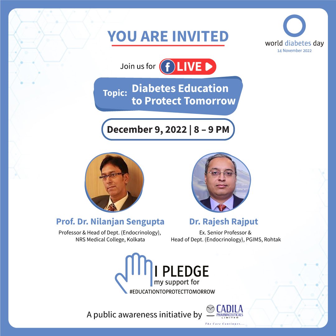 HirenJotaniya10's tweet image. An informative Facebook live session by our national experts on the topic “Diabetes Education to protect tomorrow” on 9th Dec-22 from 8 PM onwards.

 View Live at fb.me/e/34JK6M6En

#FacebookLiveSession #WorldDiabetesWeek #Educationtoprotecttomorrow