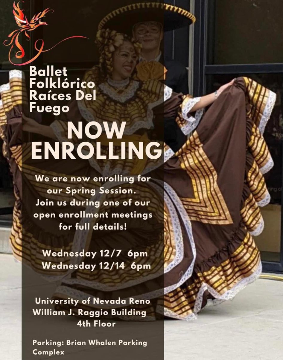 No experience necessary. Tuition is $20 a month (families that have more than one dancer get a discount). Free for UNR students. Even 2-4 year olds can join. Lorraine T Benuto and Arie Rodriguez are happy to answer any questions about Ballet Folklorico Raices del Fuego
