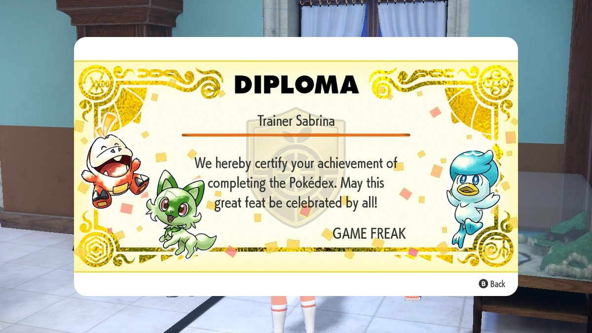 Sabrina_sama's tweet photo. I DID IT!! My very first Pokedex completion! #PokemonScarletViolet #NintendoSwitch https://t.co/nA1QIAcHH3