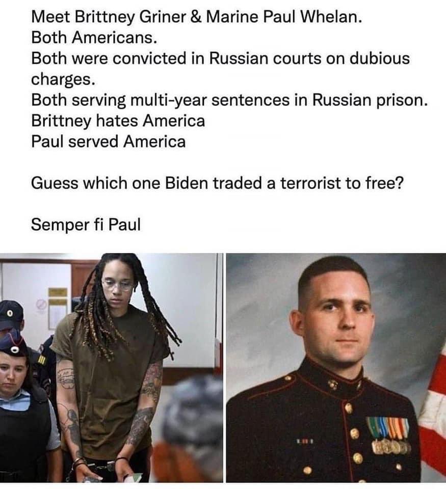 Honestly this is so sad &amp; I feel bad for our marine Paul Whelan, severed his country’s spending 4 years already. Smh but we bring back a girl who talks so much trash about our country. Smh that’s who we save, America please we need to do better. A basketball for a amor dealer.