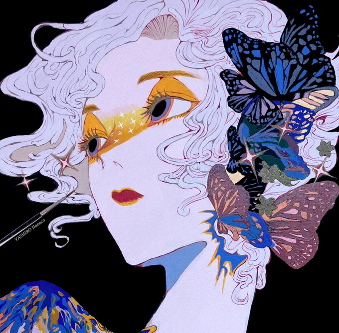 キャンバスにアクリルガッシュ。画像は作品の一部。gouache on canvas 