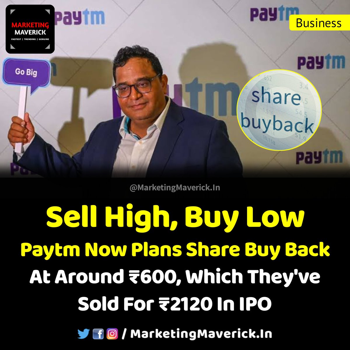 MarketingMvrick's tweet photo. Paytm considers Buyback! https://t.co/GiFDuBXjGn