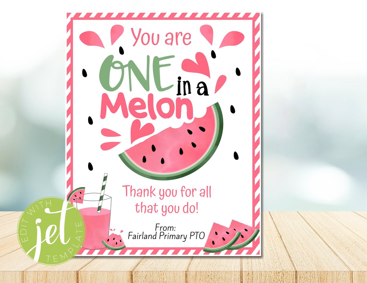 Excited to share the latest addition to my #etsy shop: Editable One in a Melon appreciation gift tag, Teacher Nurse Staff Editable Favor Tag PTO appreciation week, Instant download etsy.me/3hbg2sq #backtoschool #partyprintables #partyfavorbag #partysupplies #in