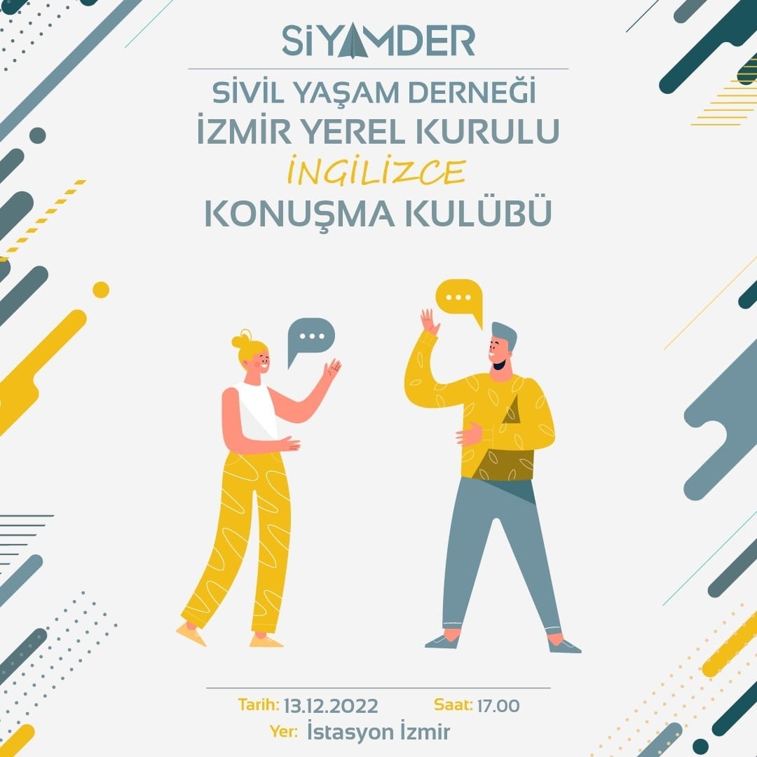 Sevgili SİYAMDER gönüllüleri merhaba,👋
İngilizce Konuşma Kulübümüz bu hafta da sizlerle.🥳✈️
Eğlenerek ingilizcemizi geliştireceğimiz Ulusal Programımıza hepinizi bekliyoruz.
Başvuru linki bio'da✨

SİYAMDER ile kalın
📆 13 Aralık 
📍 İstasyon İzmir
⏱️ 17.00