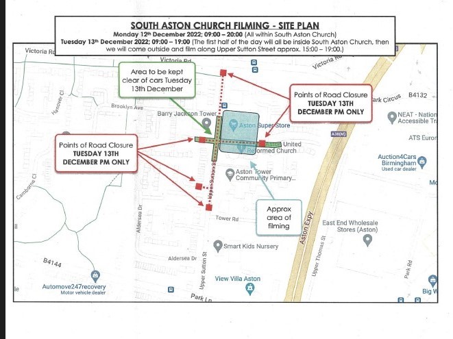 A TV company is making a film at the church (South Aston Church) next to school. On Tuesday afternoon, there will be some road closures in the area around the school. School will be open as usual, but you may need to make a change to your journey to the school if you come by car.