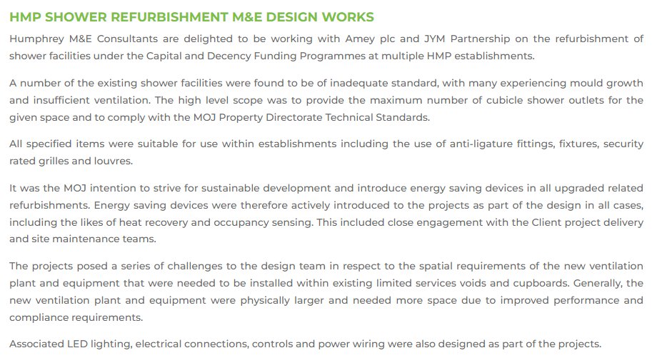 HUMPHREY M&amp;E CONSULTANTS - HMP SHOWER REFURBISHMENT M&amp;E DESIGN WORKS