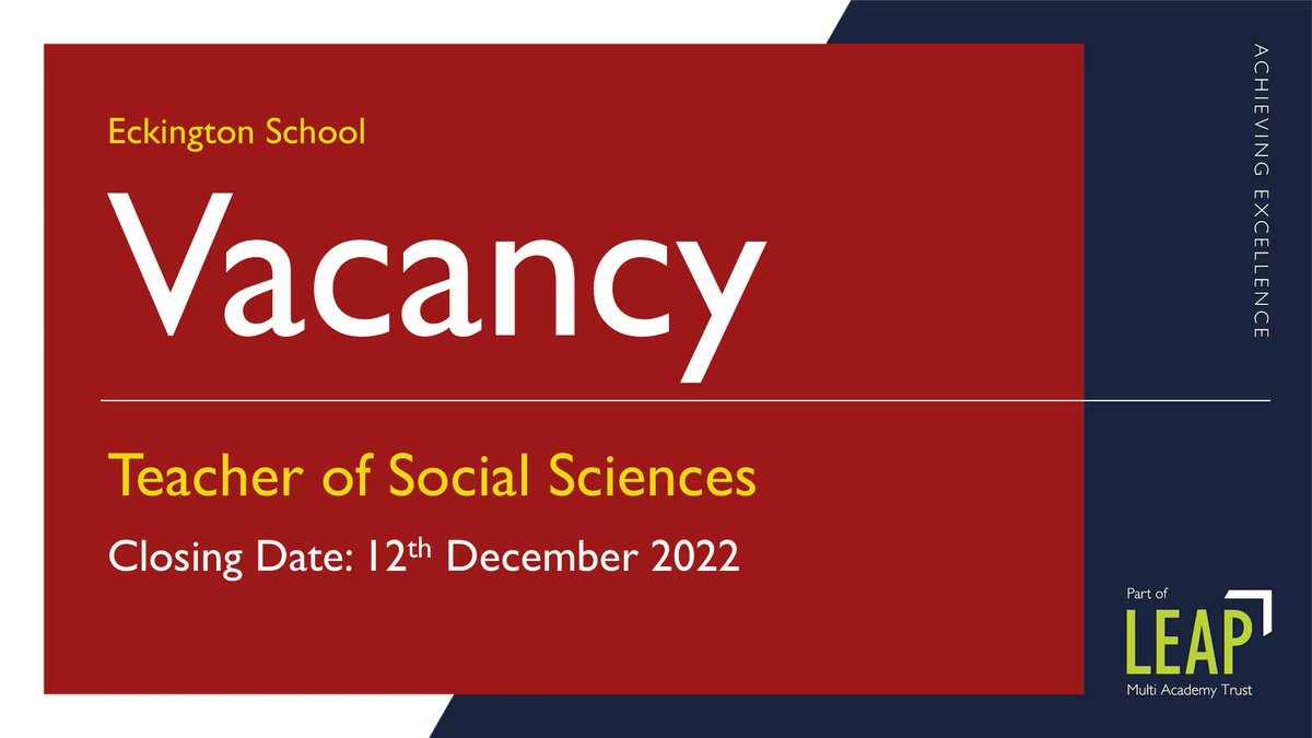 We’re hiring! We’re looking for a Teacher of Social Science to join our school. 🔗 bit.ly/SocialSciences… 📆 Application Deadline: 12th December 2022