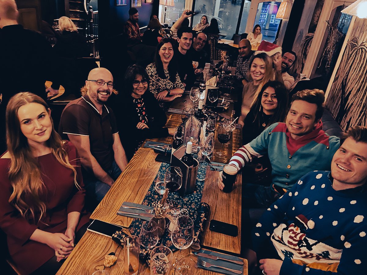 OxfordHeartbeat's tweet photo. A very British #OxHB Christmas party in the pub 🍻
Plenty of questionable jumpers, some well deserved awards and a #team full of Christmas treats! As always, it was great to get together and celebrate everyone's invaluable contributions to this year's #PreSize successes ❄️ https://t.co/y41a09iQaN