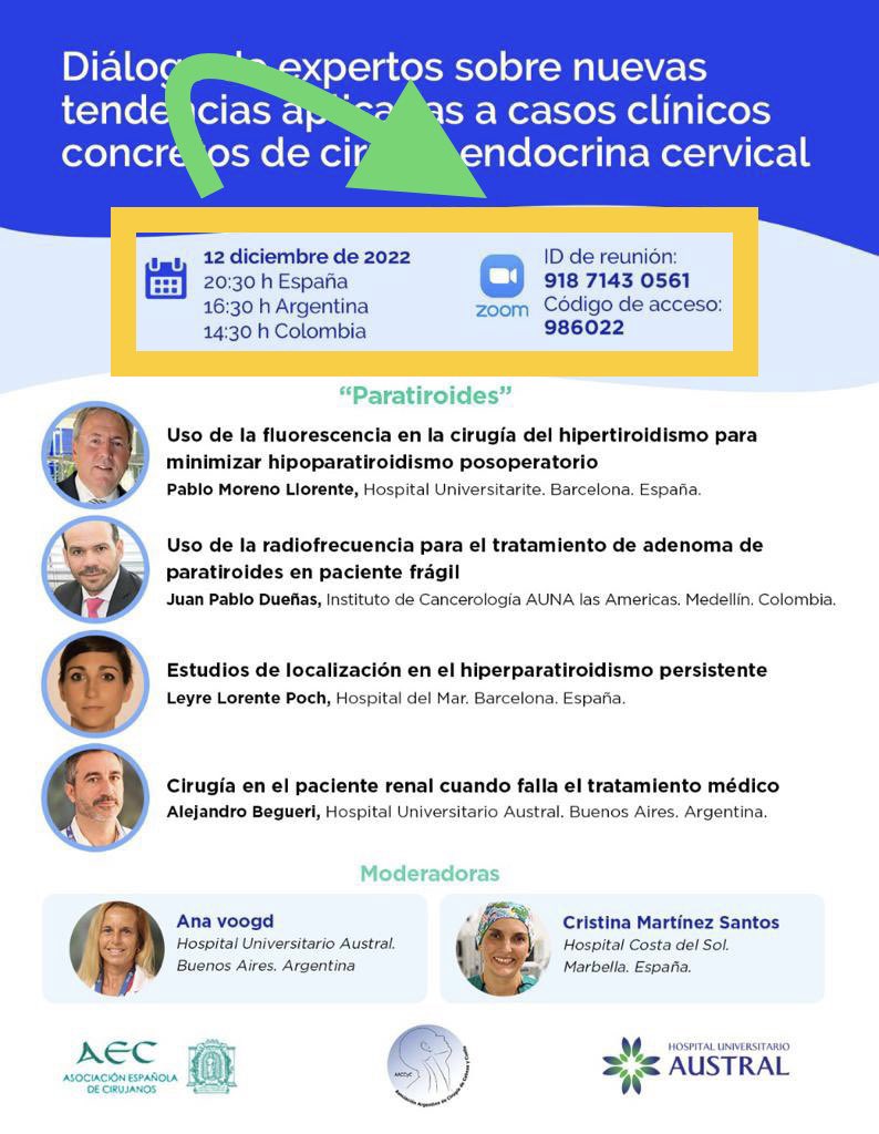 CirugíaEndocrina-AEC (@cirend_aec) on Twitter photo Os recordamos que el Lunes día 12 tendrá lugar el encuentro entre expertos en cirugía endocrina. Muy interesante con opiniones y enfoques diferentes. Acceso: conectaos a Zoom e introducid los datos reseñados. No faltéis! <a href="/Cristin62820181/">Cristina Martinez-Santos</a> @enriquemc1975 <a href="/pas_mir_so/">Mireia Pascua</a> <a href="/Joaquin_Gom/">Joaquín GómezRamírez</a> Os recordamos que el Lunes día 12 tendrá lugar el encuentro entre expertos en cirugía endocrina. Muy interesante con opiniones y enfoques diferentes. Acceso: conectaos a Zoom e introducid los datos reseñados. No faltéis! <a href="/Cristin62820181/">Cristina Martinez-Santos</a> @enriquemc1975 <a href="/pas_mir_so/">Mireia Pascua</a> <a href="/Joaquin_Gom/">Joaquín GómezRamírez</a>