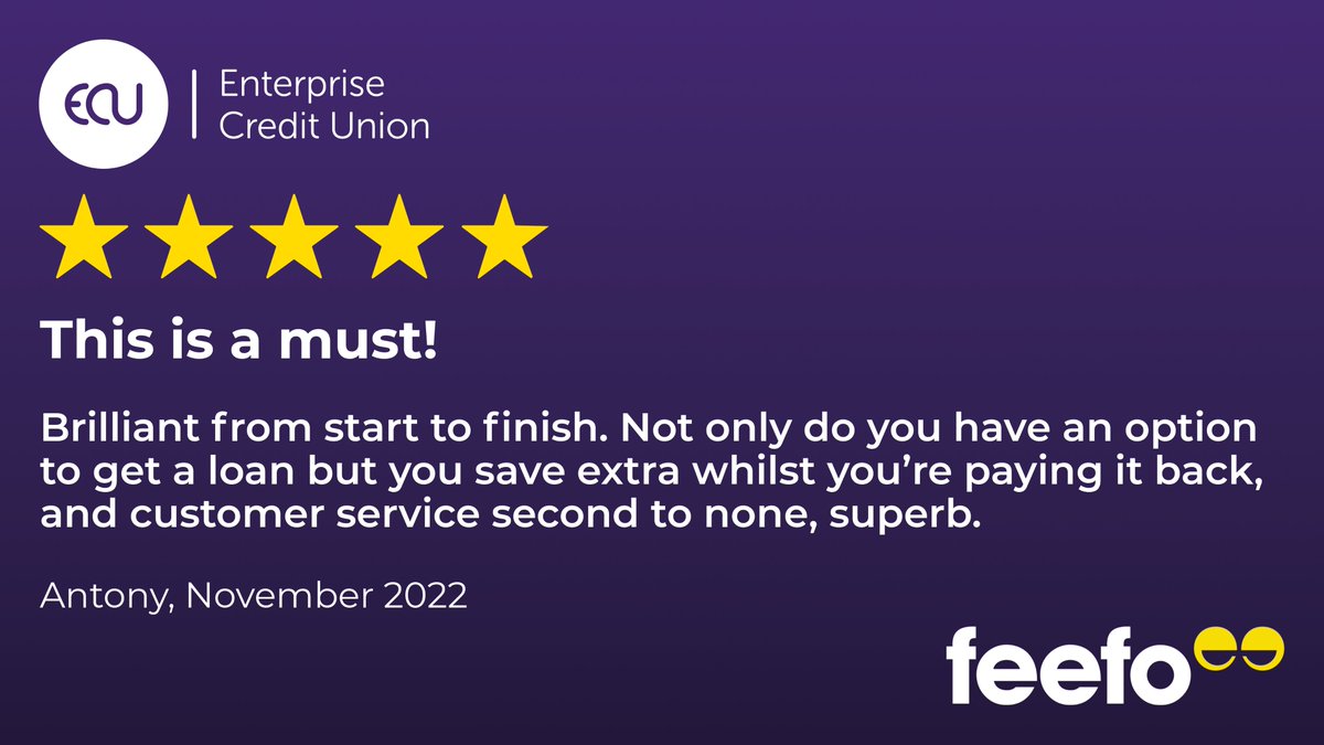 #FeefoFriday
This is what we do everyday..... for everyone!
Find out more on how as an Employer and your Employees can benefit and be part of our excellent company Enterprise Credit Union #FinancialWellbeing #FinancialResilience #StaffBenefit
lnkd.in/eSNMaFj5