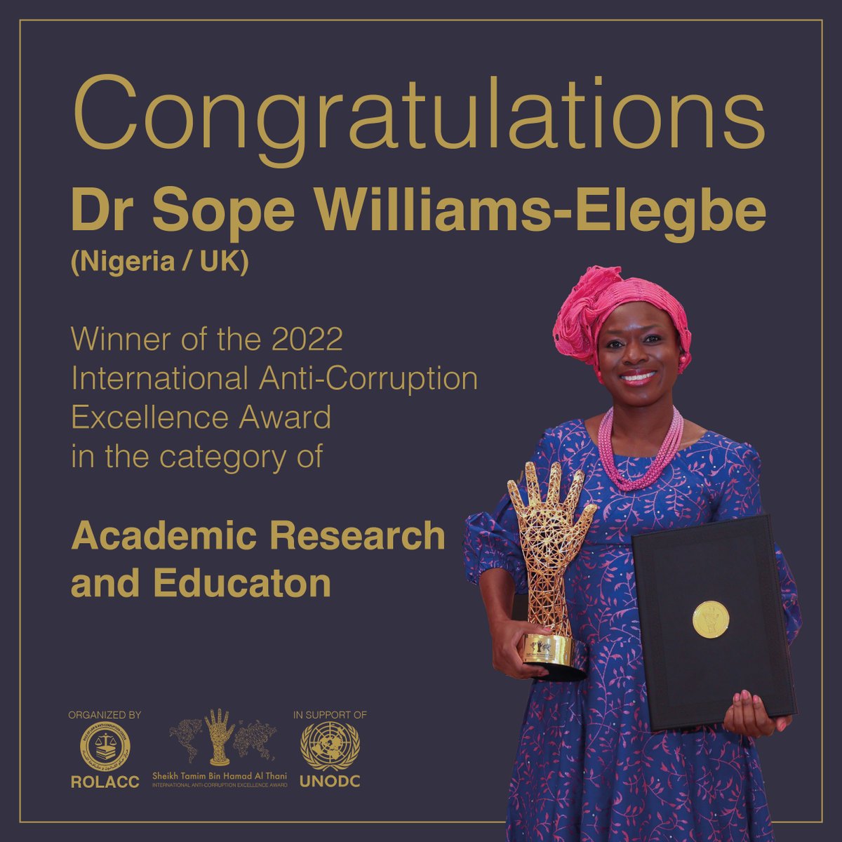 The winners of the International Anti-Corruption Excellence Award 2022 have been announced! 

The award is organized by <a href="/Rolaccqa/">ROLACC</a>  and delivered in support of <a href="/UNODC/">UN Office on Drugs & Crime</a> .