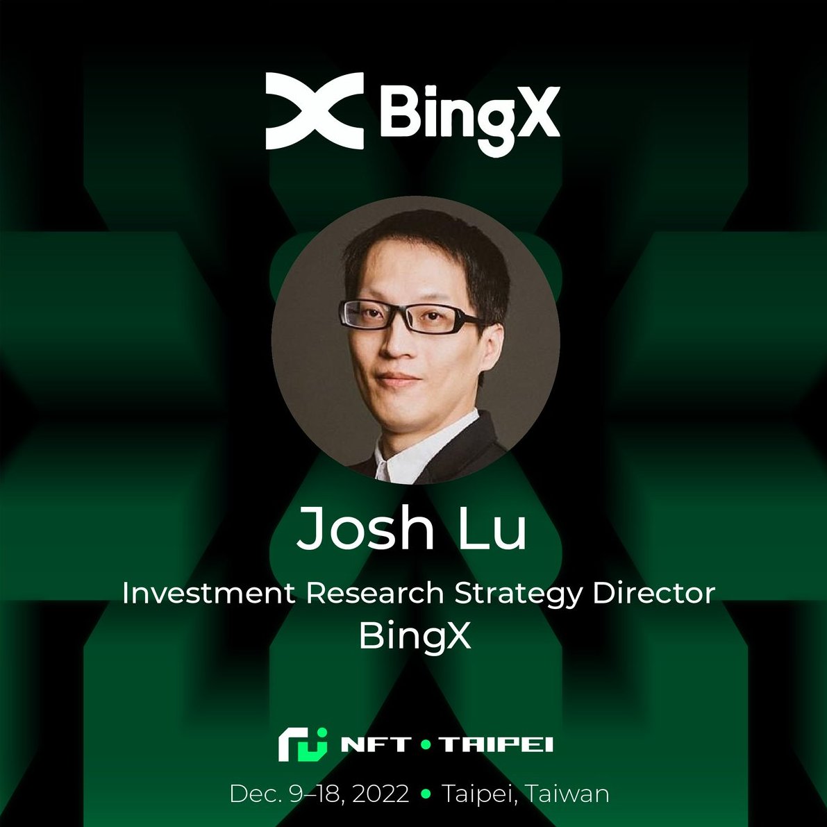 nfttpe's tweet photo. ⚡️#NFTTaipei Speaker Spotlight 

Pleased to welcome Josh Lu, Investment Research Strategy Director of @BingXEnglish, as one of our speakers!

He is an early participant in #DeFi and is deeply involved in the development of the #Web3 industry

NFT Taipei: https://t.co/IMefDSGrsD https://t.co/hhPkFQgwm1