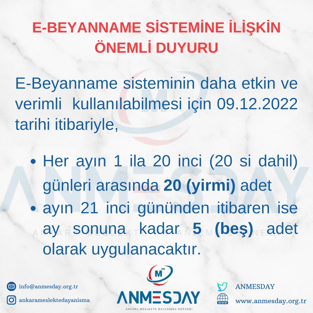 ErkanIlk1's tweet photo. 📌 E-beyanname sistemine ilişkin önemli duyuru..
#anmesday #ebeyanname
@ANMESDAY https://t.co/OZM1xTuXs9