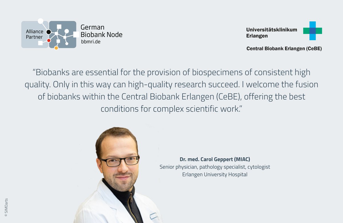 German Biobank Node (@bbmri_de) on Twitter photo Dr. Carol Geppert, pathologist & cytologist at Erlangen University Hospital is our #TestimonialoftheWeek. He is much in favour of the past fusion of Erlangen-based biobanks within <a href="/Biobank_CeBE/">Central Biobank Erlangen</a>, partner of the German Biobank Alliance (GBA) since this year. Way to go! #biobanking Dr. Carol Geppert, pathologist & cytologist at Erlangen University Hospital is our #TestimonialoftheWeek. He is much in favour of the past fusion of Erlangen-based biobanks within <a href="/Biobank_CeBE/">Central Biobank Erlangen</a>, partner of the German Biobank Alliance (GBA) since this year. Way to go! #biobanking