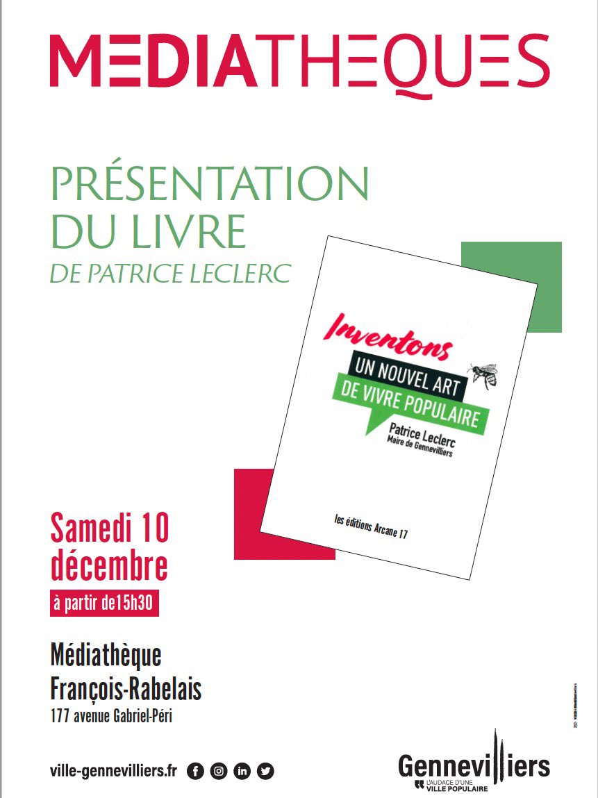 Rendez-vous aujourd’hui à <a href="/VAllonnes/">Ville d’Allonnes</a> et demain à Gennevilliers pour discuter mon livre Inventons un nouvel art de vivre populaire aux éditions <a href="/17Arcane/">Arcane 17</a> patrice-leclerc.org/2022/02/24/ca-…