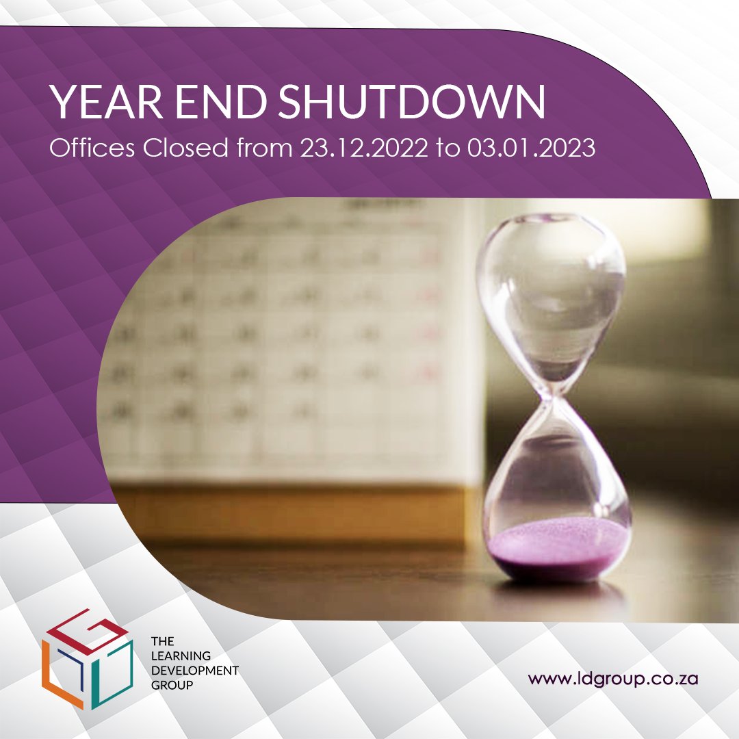 TheLearningDev1's tweet photo. Please note: Our #OFFICES will be #CLOSED from 16h00 on 23 December 2022 to 08h00 on 3 January 2023. https://t.co/LQzeV5QA0Y
#LDGroup #AnnualShutdown #EndOfYear #OfficeClosed #ThankYou #NEXTEC #LDGROUP #Holiday https://t.co/FDG7zyz2lJ