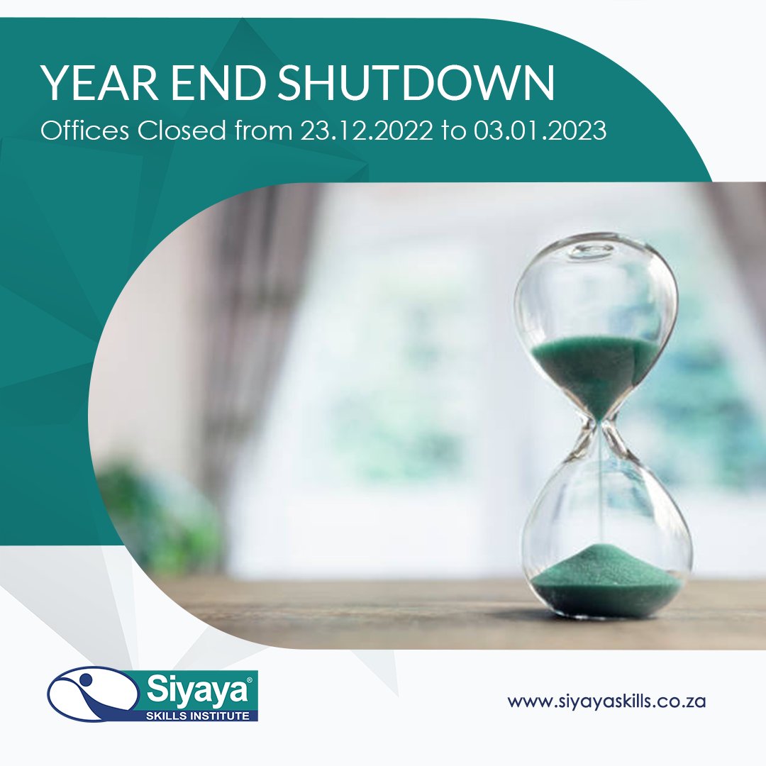 SiyayaSkills's tweet photo. Please note: Our #OFFICES will be #CLOSED from 16h00 on 23 December 2022 to 08h00 on 3 January 2023. https://t.co/5W7kYYsQ1L
#SiyayaSkills #AnnualShutdown #EndOfYear #OfficeClosed #ThankYou #NEXTEC #LDGROUP #Holiday https://t.co/PFY7arFoXn