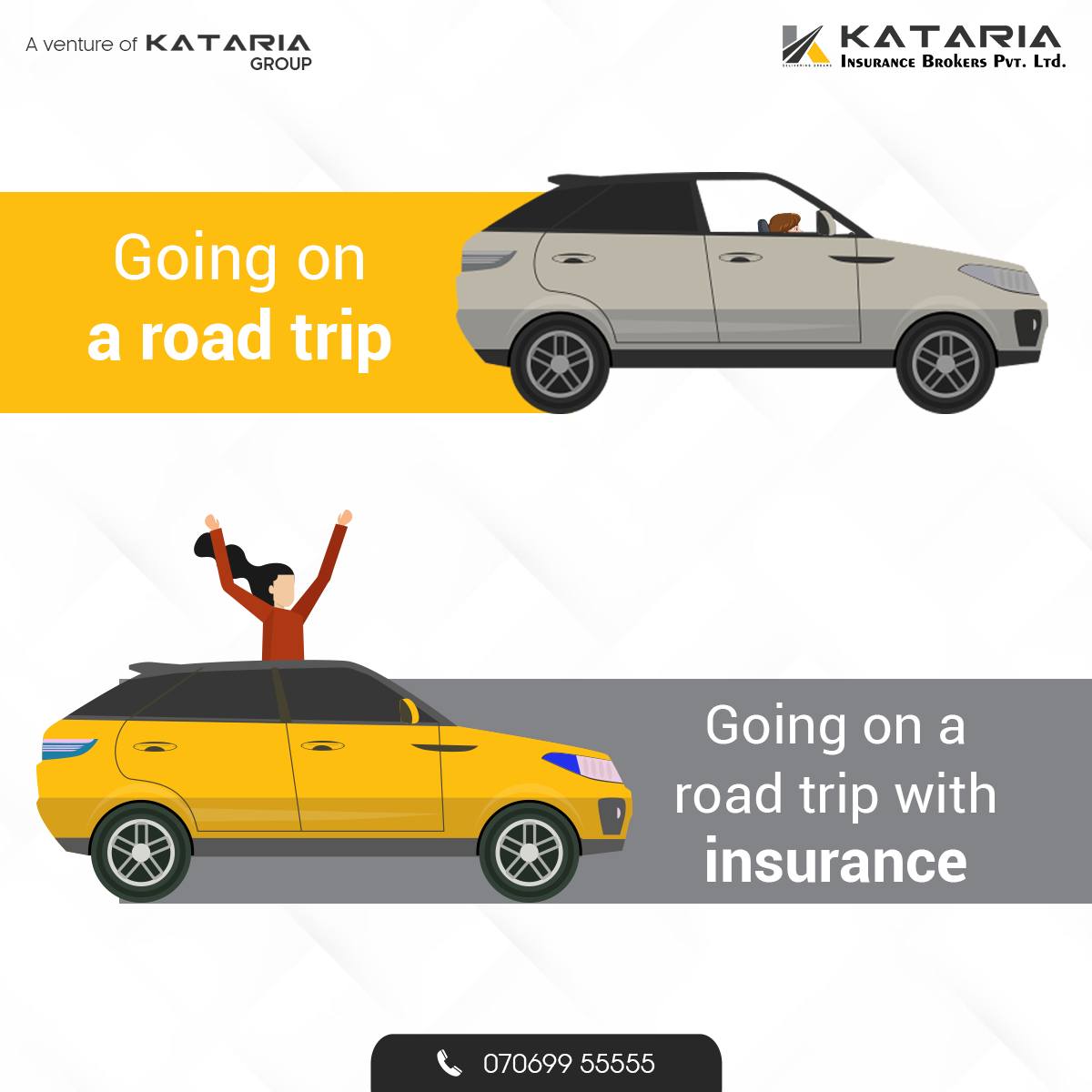 Katariagroupco's tweet image. Because road trips are all about peace of mind.

To know more, call us at +91 7069955555 or mail us at kibpl@kataria.co.in

#Kataria #KatariaGroup #KatariaInsurance #Insurance #HealthInsurance #MotorInsurance #TravelInsurance #HomeInsurance #cybersecuritypolicy #DeliveringDreams