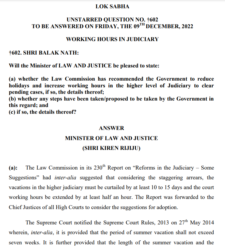 LiveLawIndia's tweet photo. #DidYouKnow 

Law Commission in its 230th Report in 2009 suggested that vacations in higher #judiciary must be curtailed by at least 10 to 15 days.

In 2014, #SupremeCourtOfIndia notified its Rules providing that summer vacation shall not exceed 7 weeks. https://t.co/Yzo1oAkrBf
