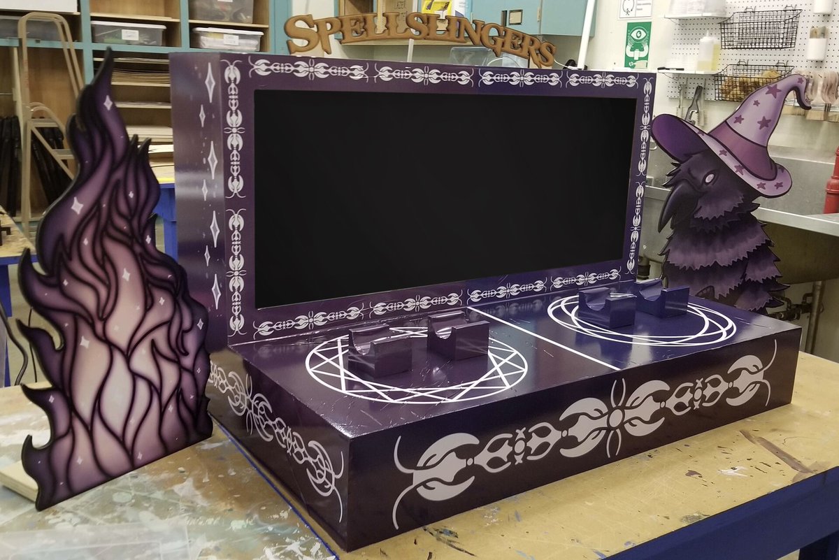 AETarcade's tweet photo. Team Magic's vinyl cabinet art has been applied to our beautifully designed cabinet and standees! #GDC23 #GDCmasterclass #IndieGameDev #indiegamedeveloper https://t.co/ClehV8gchn