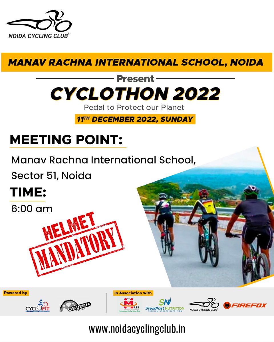 Join us this Sunday for a Cyclothon By Manav Rachna International School, Noida for a good initiative "Pedal to Protect our Planet".
#manavrachnaschool #cyclothon #noidacycling
RSVP: Ankit Hindwan: 7678121804
