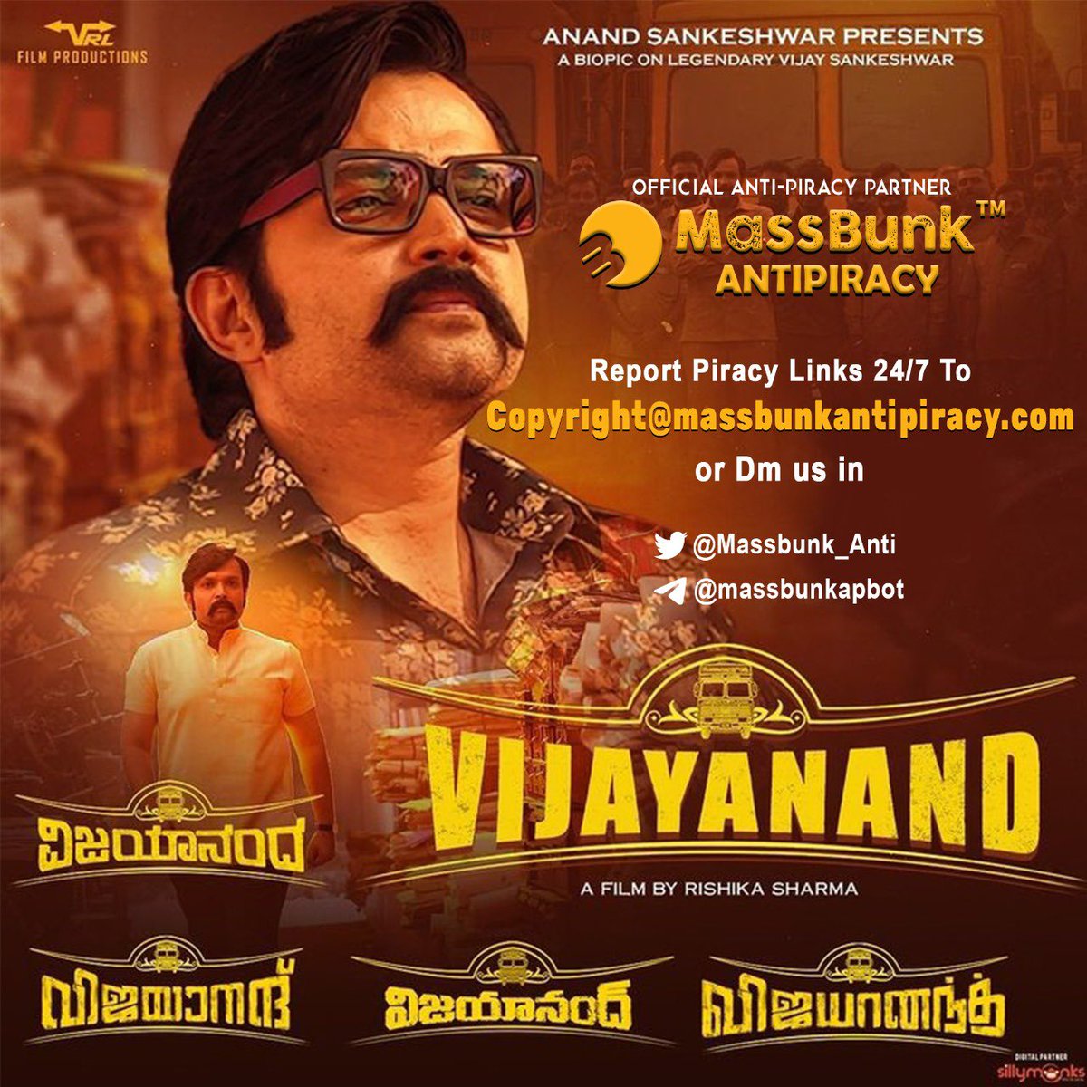 Watch the much awaited #VijayanandMovie in theatres near you and report the piracy links 24/7 to us! 
#VijayanandOn9Dec22   
#Vijaysankeshwar      
#MassbunkAntipiracy 

<a href="/vrlfilmprod/">VRL Film Productions</a> <a href="/Msrishikasharma/">Rishika Sharma</a> <a href="/Mr_NihalR/">Nihal</a> <a href="/AnandSankeshwar/">Anand Sankeshwar</a> <a href="/GopiSundarOffl/">Gopi Sundar</a> <a href="/vijayanandmovie/">Vijayanand The Movie</a> <a href="/enterprises_six/">Six Fox Enterprises</a>