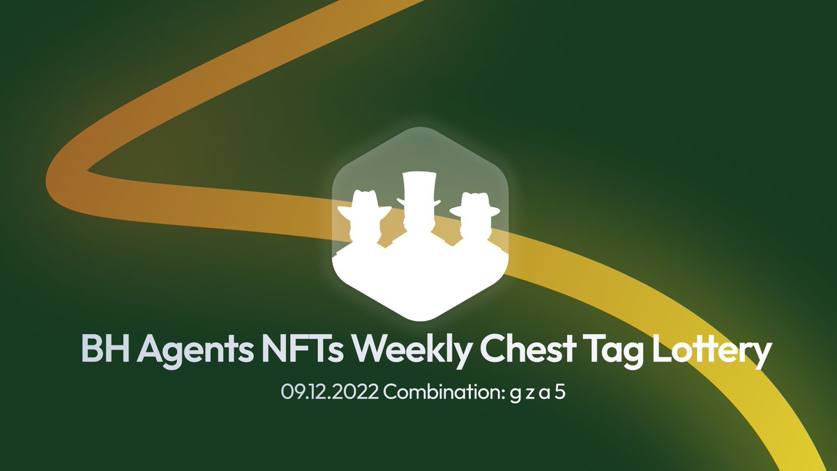 Weekly Chest Tag Lottery 

Week 22 - 09.12.2022 

Winning Combination: g z a 5

Live Draw: youtu.be/Bkjgvsycngo

$BHAT #NFT #Elrond #EGLD #ElrondNFT
Winners below👇