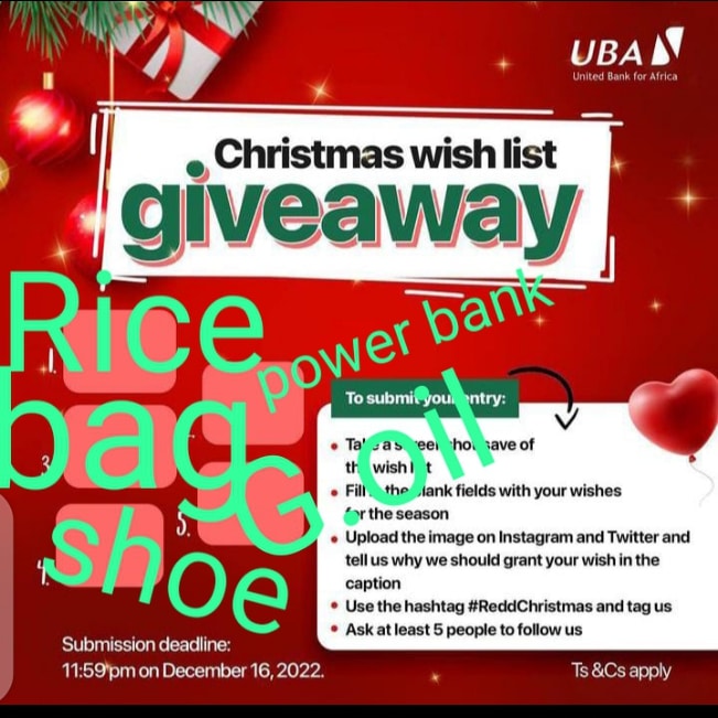 CybilEluemelem's tweet photo. @UBAGroup #ReddChristmas it is my utmost desires to get all of these for Christmas because it will make my Christmas a memorable one. kindly grant my wishes 🙏🏽 @Sugarberry00 @omo_olade @SheilaEluemelem @mustaphashittu1 @AlimiGbolahanR1 https://t.co/aMMpYktQMS