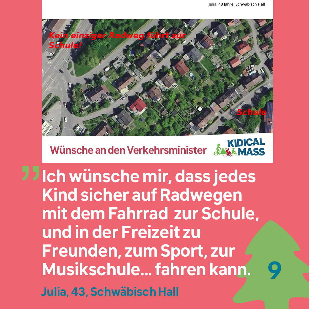 Das wünschen wir uns auch, liebe Julia. Das Straßenverkehrsrecht muss reformiert werden und die Schutzbedürftigkeit von Kindern in den Mittelpunkt stellen. Klares Ziel muss Vision Zero – null Verkehrstote – sein. Herr <a href="/Wissing/">Volker Wissing</a>, wann kommt die Reform?
#kidicalmass #adventskalender
