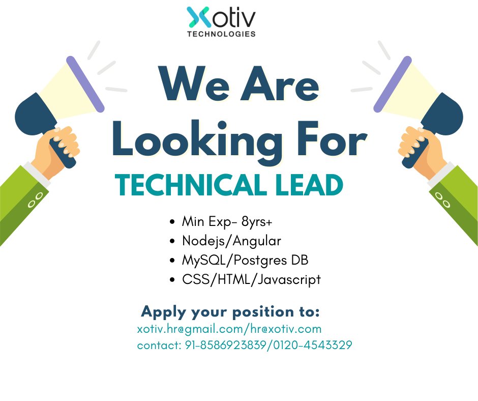 xotiv_tech's tweet photo. Hello #connections
Greetings from #xotivtechnologies
We are Hiring for #technicallead
#technicallead #fullstackdevelopers #meanstackdeveloper #nodejs #nodejsdevelopers #angular #angulardeveloper #mysql #postgres #immediatejoiners #activelylookingforjob https://t.co/6O0yQFv4wr