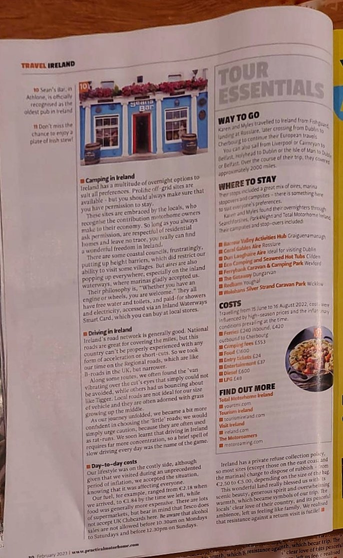Thanks to <a href="/pmotorhome/">Practical Motorhome</a> for featuring our 4 page article on touring Ireland in your motorhome. Out in this month's issue of Practical Motorhome Magazine. #motorhometravel #schengenshuffle #travelwritter