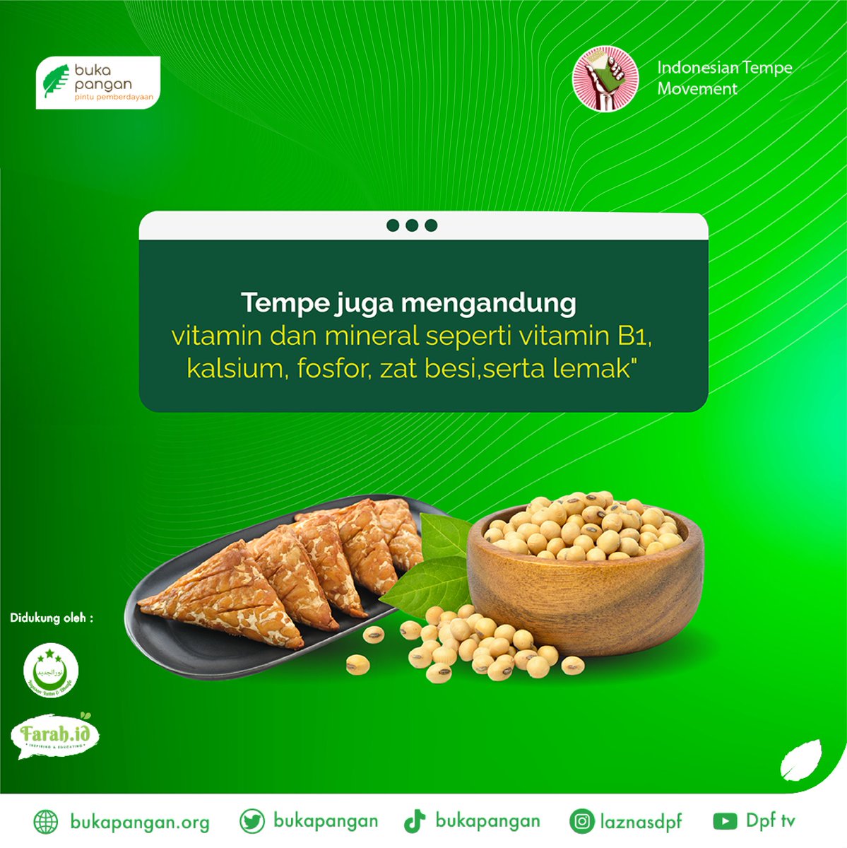 bukapangan's tweet photo. Selain enak dan harganya terjangkau, tempe juga mengandung sumber protein yang dapat digunakan sebagai alternatif daging.
Ayo, mulai isi menu harian kamu dengan tempe!

#bukapangan #TempeMovement #Stunting https://t.co/Err9XyAzCq