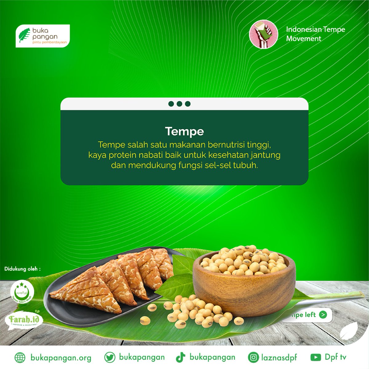 bukapangan's tweet photo. Selain enak dan harganya terjangkau, tempe juga mengandung sumber protein yang dapat digunakan sebagai alternatif daging.
Ayo, mulai isi menu harian kamu dengan tempe!

#bukapangan #TempeMovement #Stunting https://t.co/Err9XyAzCq
