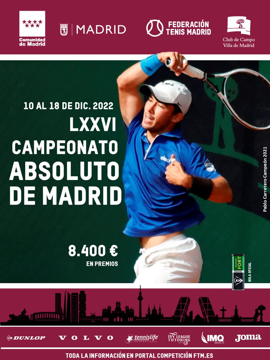 A partir del sábado las pistas del #CCVM acogerán: 🏆 LXXVI Campeonato absoluto de tenis de Madrid 🎾 🗓 Del 10 al 18 de diciembre ℹ bit.ly/3BlZox3 @fedetenismadrid @RFETenis #Tenis