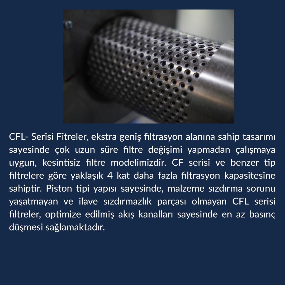FormerMakine's tweet photo. CFL- Serisi Fitreler, ekstra geniş filtrasyon alanına sahip tasarımı sayesinde çok uzun süre filtre değişimi yapmadan çalışmaya uygun, ekstrüzyon kullanımına uygun kesintisiz filtre modelimizdir. https://t.co/te0Fv4wIAI