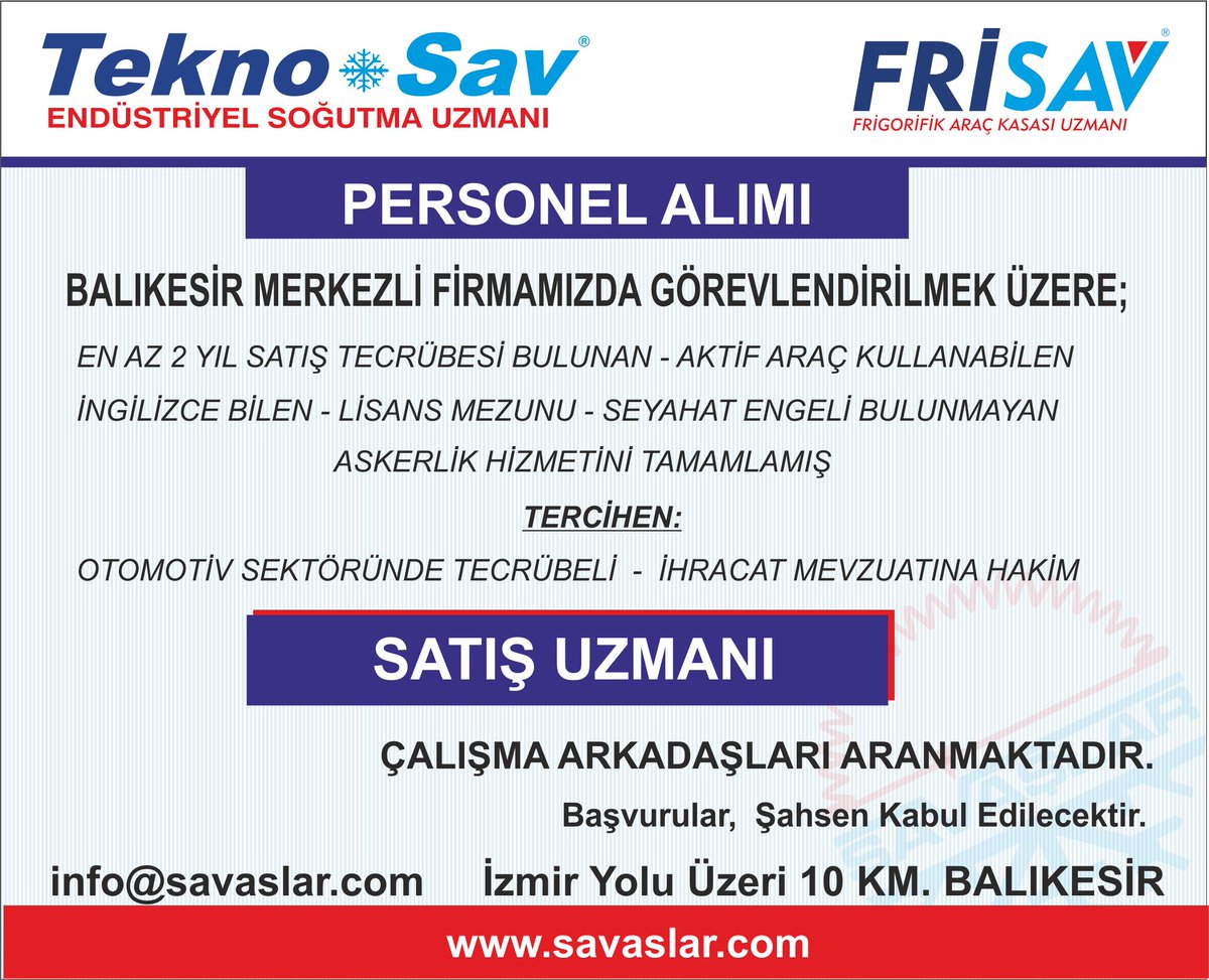 frisavtr's tweet photo. Personel Alımı! Satış Uzmanı Çalışma Arkadaşları Aranmaktadır.
#SoğukHavaDeposu #SoğukOda #PoliüretanPanel #SoğukOdaPaneli #SoğukDepoKapısı #SoğukDepoCihazı #frigokasa #frigoarac #chiller #FrigorifikAraçKasası #ColdStorageDevices #PolyurethanePanels https://t.co/qLObVXRSMN https://t.co/WKbQrv7RPg