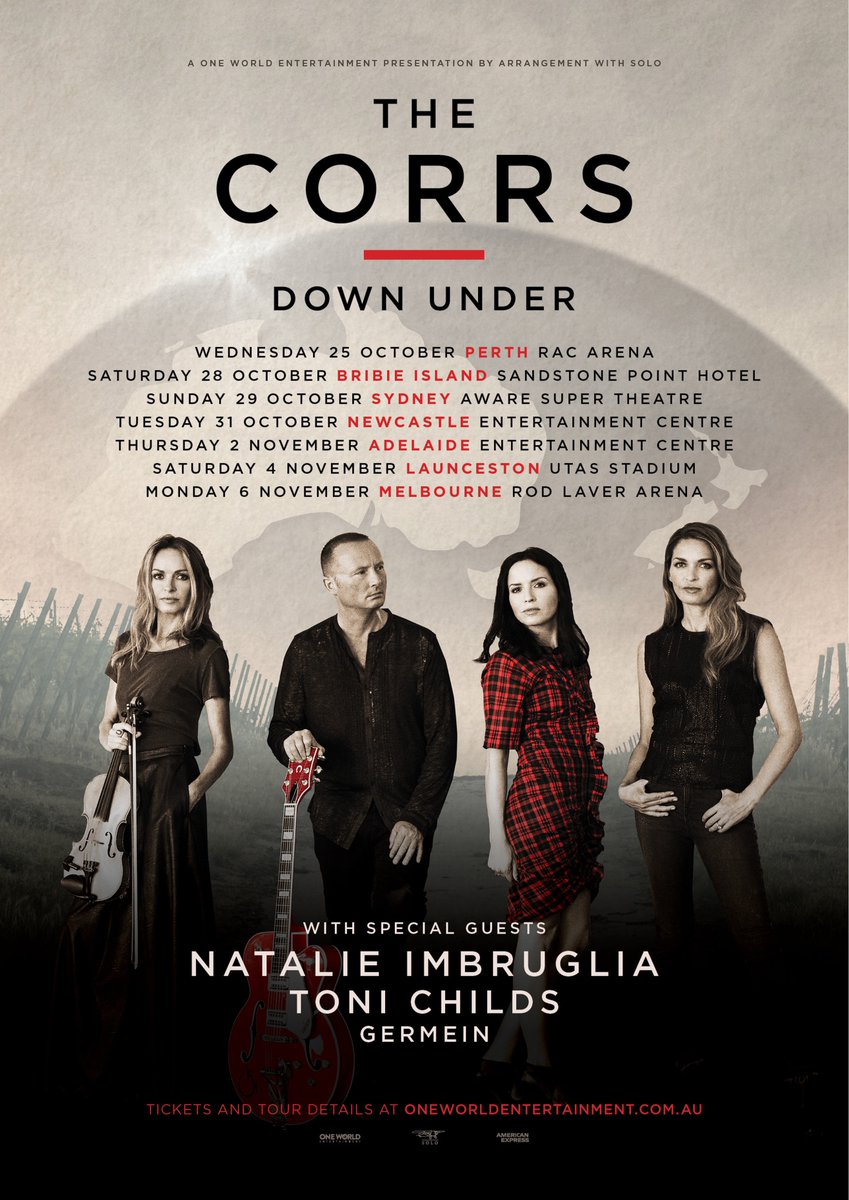 natalie imbruglia (@natimbruglia) on Twitter photo I am beyond excited to officially announce I will be joining <a href="/CorrsOfficial/">The Corrs Official</a> on their Down Under Australia & New Zealand 2023 tour along with super talented
<a href="/tonichilds/">Toni Childs</a> and <a href="/GermeinSisters/">Germein Sisters</a>. π¨π€ππ»β‘οΈ
Sign Up Now for Presale Information. oneworldentertainment.com.au/the-corrs-2023
<a href="/1WorldEntertain/">1WorldEntertainment</a> I am beyond excited to officially announce I will be joining <a href="/CorrsOfficial/">The Corrs Official</a> on their Down Under Australia & New Zealand 2023 tour along with super talented
<a href="/tonichilds/">Toni Childs</a> and <a href="/GermeinSisters/">Germein Sisters</a>. π¨π€ππ»β‘οΈ
Sign Up Now for Presale Information. oneworldentertainment.com.au/the-corrs-2023
<a href="/1WorldEntertain/">1WorldEntertainment</a>