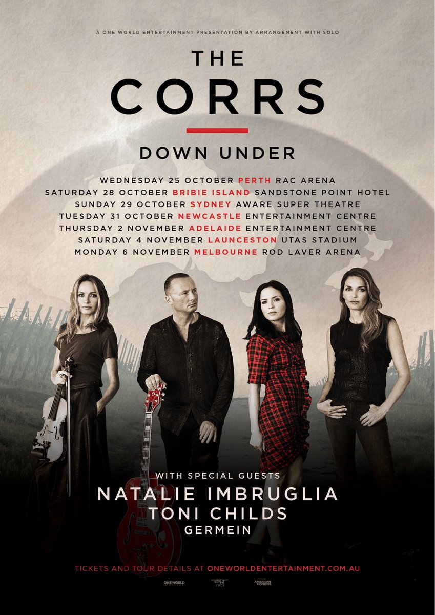 I am beyond excited to officially announce I will be joining @CorrsOfficial on their Down Under Australia & New Zealand 2023 tour along with super talented @tonichilds and @GermeinSisters. 🐨🎤💃🏻⚡️ Sign Up Now for Presale Information. oneworldentertainment.com.au/the-corrs-2023 @1WorldEntertain