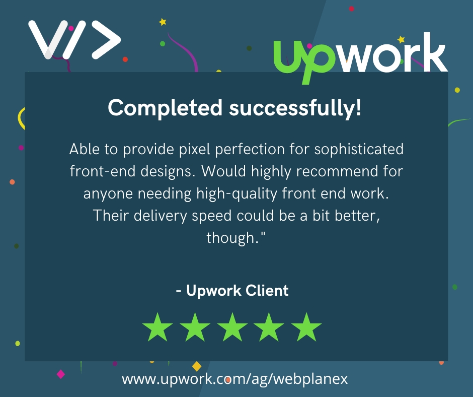 webplanex's tweet photo. Here arrives another🥳🥳 5-star feedback from our valued clients for the front-end design project we completed. Hire us for your next project.
#upwork #upworkfeedback #workfeedback #worktestimonial #upworksucess #shopify #sucess #design #appdevelopment #MobileApp #webplanex https://t.co/zGBxndJrHj