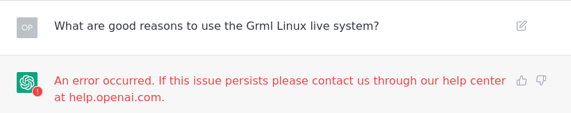 grmlproject's tweet photo. ChatGPT, can we offer you a Grml USB stick? 🤓 https://t.co/ZxfmwmqPgx
