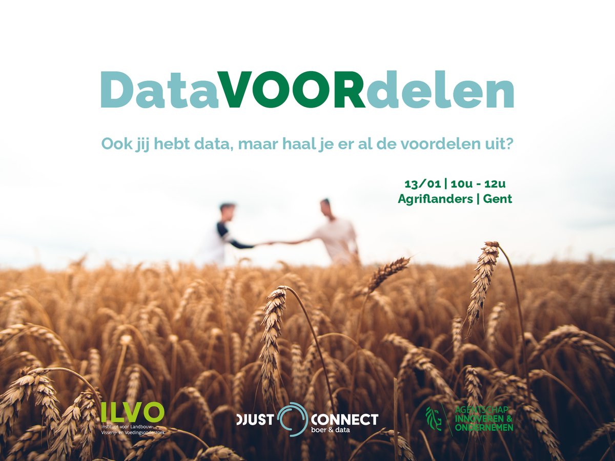 Ook jij hebt data, maar haal je er al de voordelen uit?
Hoe denk jij waarde uit data te halen? 
Ben je landbouwer of actief in de agrovoedingssector? 
Kom het op 13/01 samen met ons ontdekken!
bit.ly/3VMF3cA

#Datadelen #landbouw #datastrategy #ILVO #apieconomy