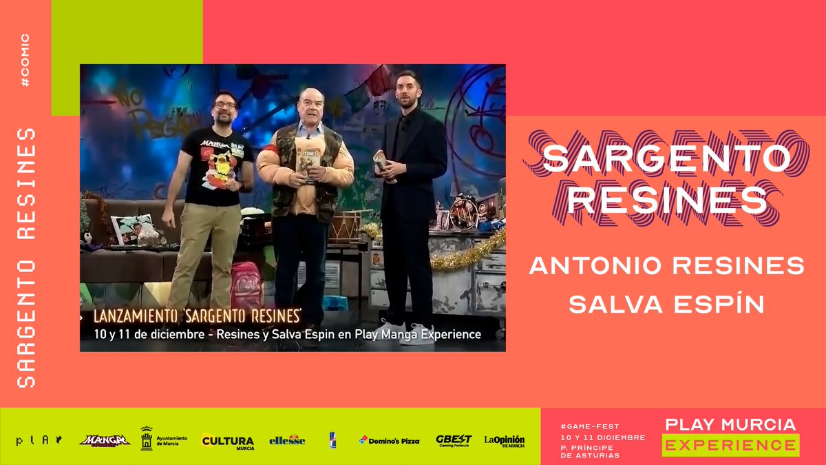 playgenpro's tweet photo. ✍️ Si no habéis podido conseguir el cómic #SargentoResines, en el evento habrán disponibles y os lo podréis llevar firmado por @SalvaEspin y #AntonioResines

📅 10 y 11 Diciembre 
📍 P. Príncipe de Asturias (Murcia)
⠀
🎟️ https://t.co/f1zTEr8Dhu
#playmurciaexperience #playmurcia https://t.co/JiAeMkYod8