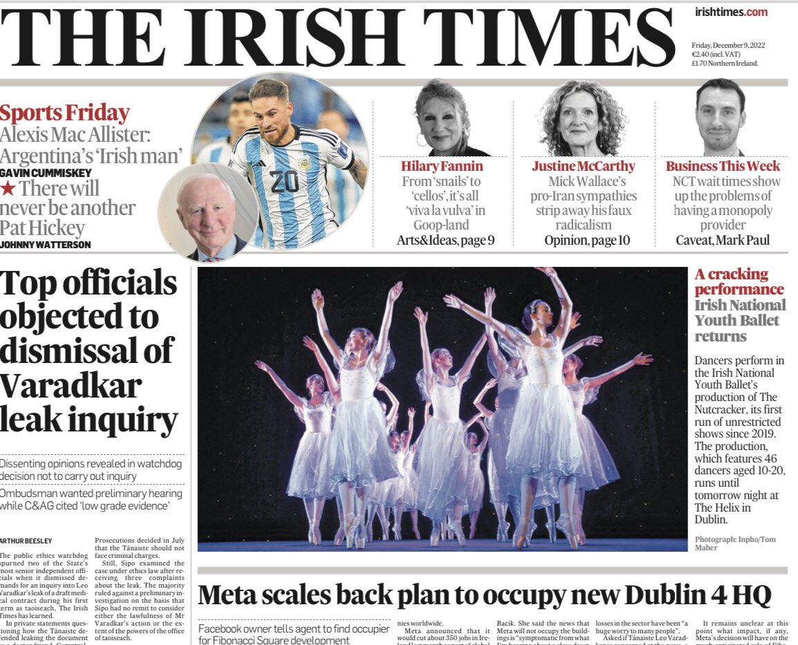Cracking shot of the Nutcracker by Tom Maher front page <a href="/irishtimes/">The Irish Times</a> Dancers perform in the Irish National Youth Ballet’s production of The Nutcracker, its first run of unrestricted shows since 2019. <a href="/TheHelixDublin/">The Helix</a> <a href="/Inphosports/">Inpho Photography</a>