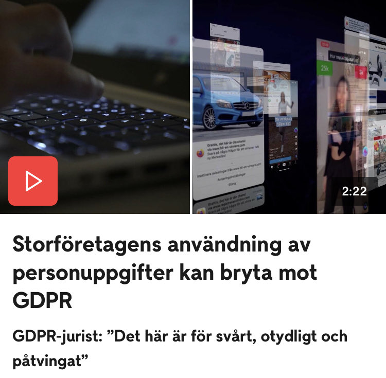 Granskningen av datahandeln med våra personuppgifter fortsätter.

<a href="/netlawswe/">Daniel Westman</a>⁩ gör det konkret med en närmare titt på vad du godkänner, och framförallt, hur.

tv4.se/artikel/4H40i2…