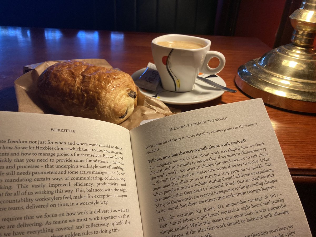 Starting the day with a coffee, chocolatine and continuing to read Workstyle by <a href="/lizziepenny/">Lizzie Penny</a> &amp; Alex Hirst. Really thought-provoking and I highly recommend to everyone interested in how we work 🙌