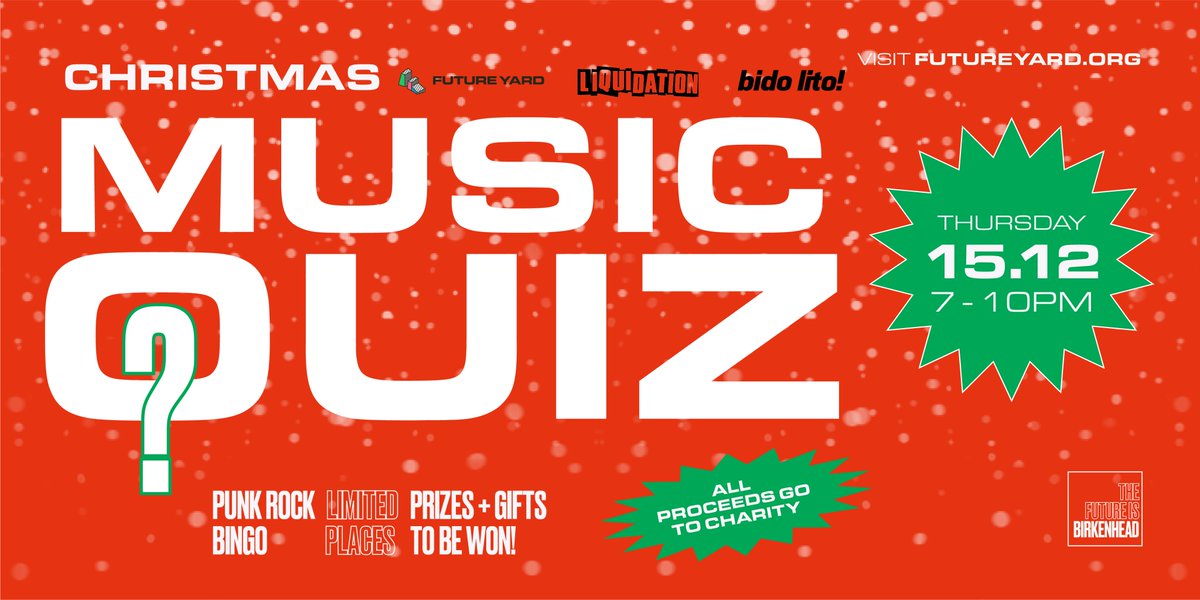 It's the annual Liquidation x FY/Bido Lito! Christmas music quiz next week!
Dig out your festive cardigans and your arcane music trivia knowledge and join us for some mince pies and questions. All in aid of charity.
Book your place now ⇨ bit.ly/xmasquizFY