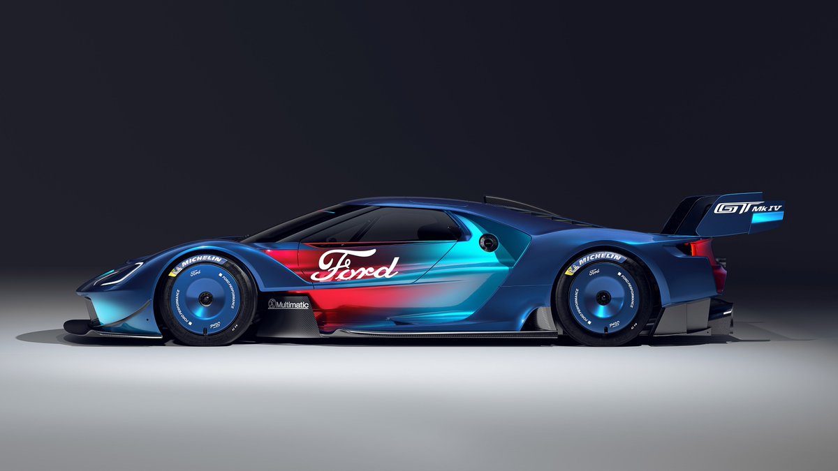 FordRacing's tweet photo. Meet Mk IV!

The 2023 #FordGT Mk IV is an unconstrained track-only special honoring the '67 racecar. 800 hp, fully carbon fiber "long tail" body, @Multimatic’s Adaptive Spool Valve (ASV) race suspension &amp; more! See all the details here ➡️ https://t.co/hHEjJjLRAp https://t.co/i3pTAQihVf